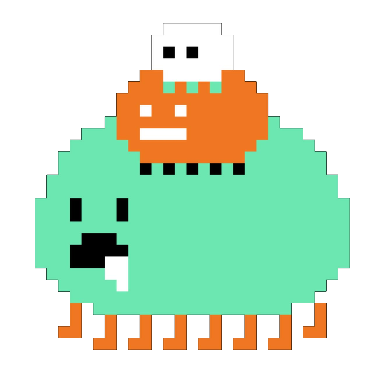 3段に重なった緑色のモンスター